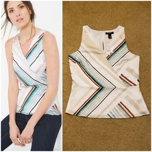 WHBM Angled Stripe Shell Tank - White, Cream, Teal